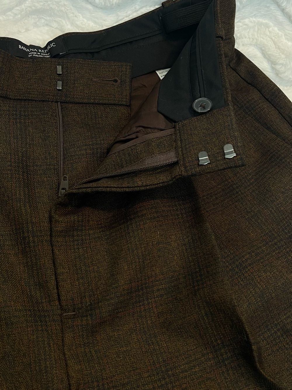 NWOT Banana Republic Wool Brown Plaid Double Pleat Wide-Leg Pants - Picture 5 of 16
